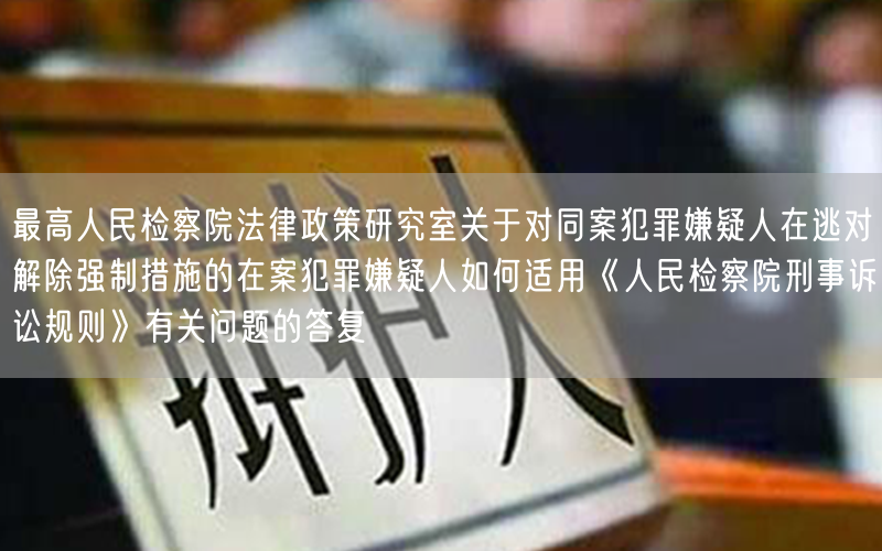 最高人民检察院法律政策研究室关于对同案犯罪嫌疑人在逃对解除强制措施的在案犯罪嫌疑人如何适用《人民检察院刑事诉讼规则》有关问题的答复